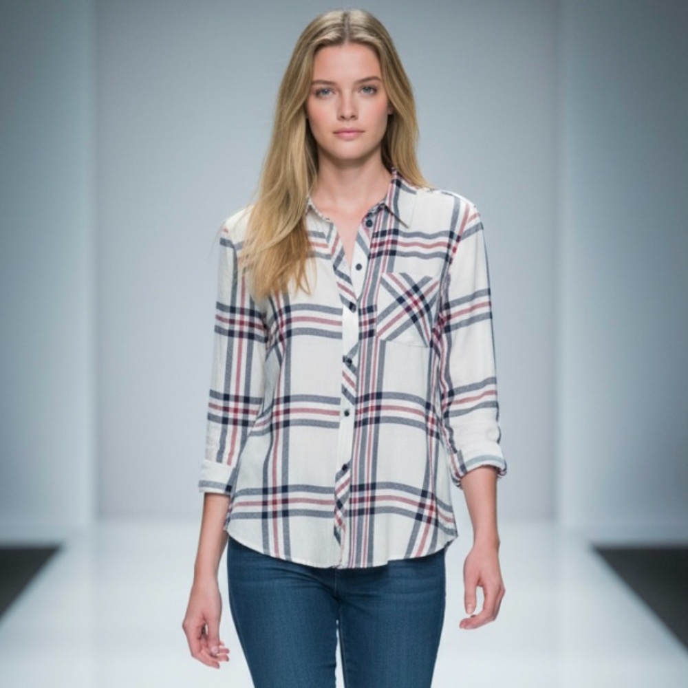 RAILS Plaid Shirt Flannel White Navy Maroon Button Top Down XS
